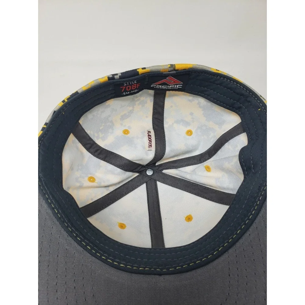 Pacific Headwear 708F Black & Yellow Camo Cap Hat  Lightening Bolt Fitted SM- MD